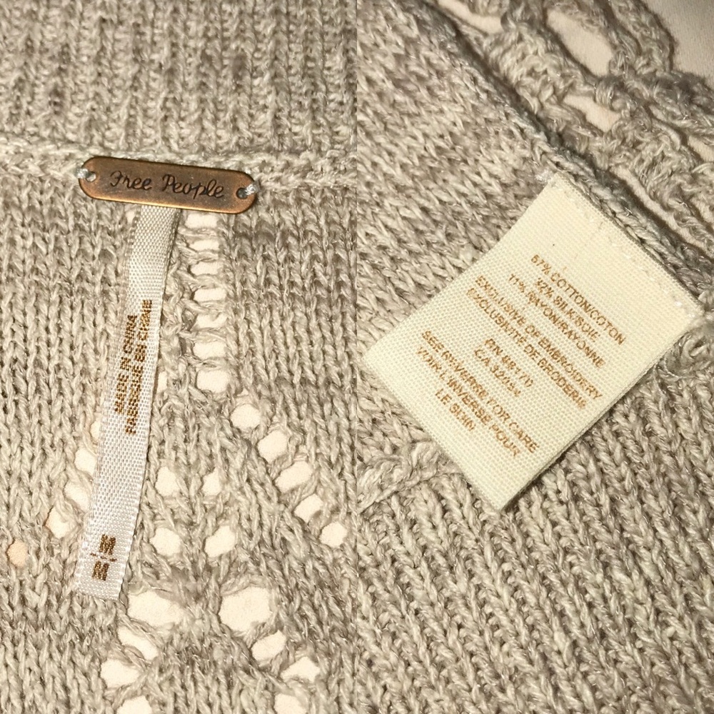 Free People Kona Pointelle Crochet Tan Knit Poncho - Picture 5 of 8